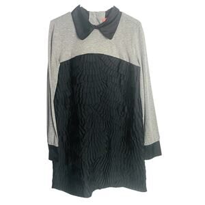 Manoush Womens Layered‎ Ruffle Dress L Black Gray Two-Tone Long Sleeve Quilted